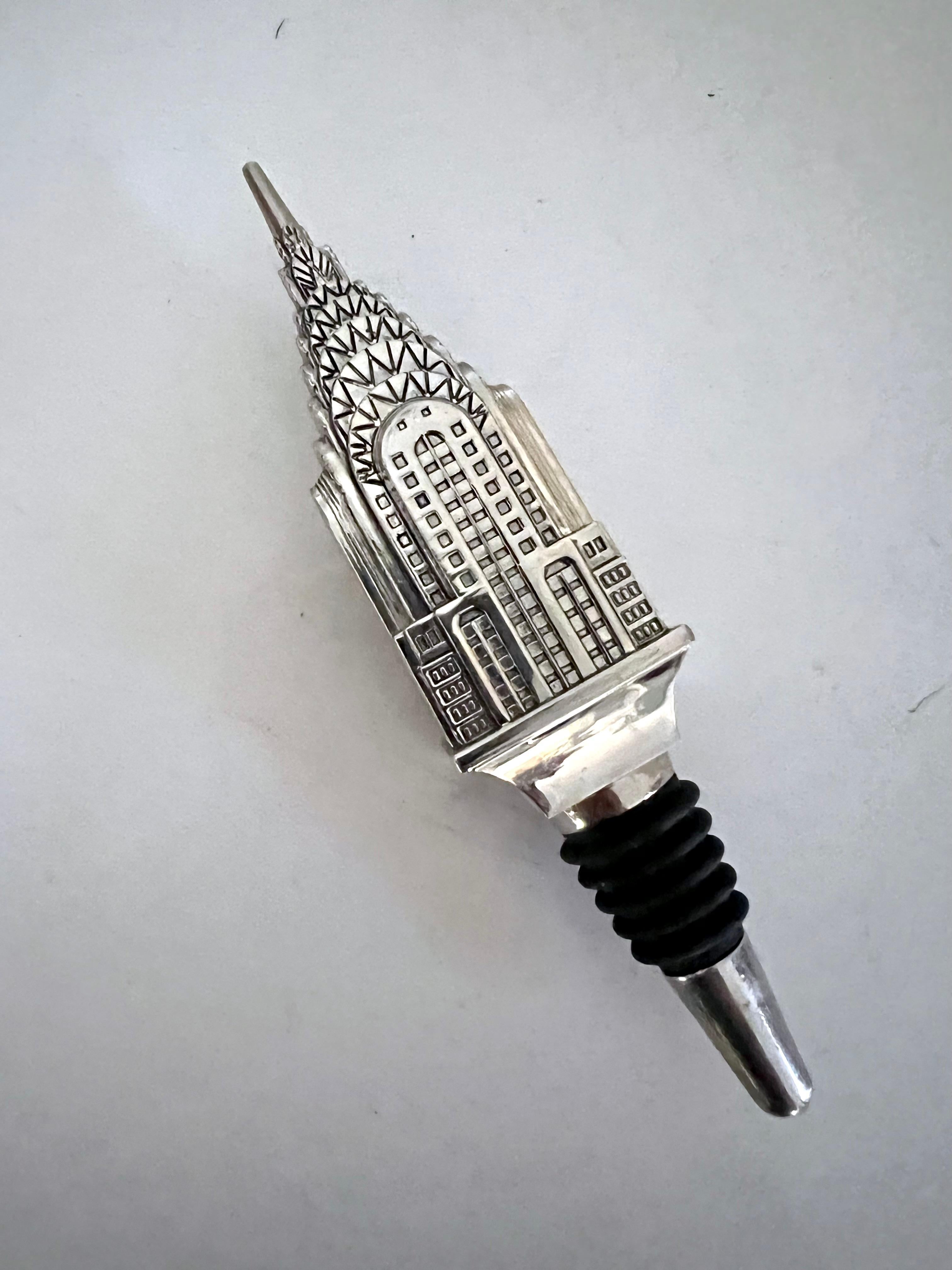 Art Deco Silver Empire State Building Detail Bottle Stopper