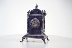 Silver, Enamel, and Lapis Lazuli Table Clock by Hermann Bohm