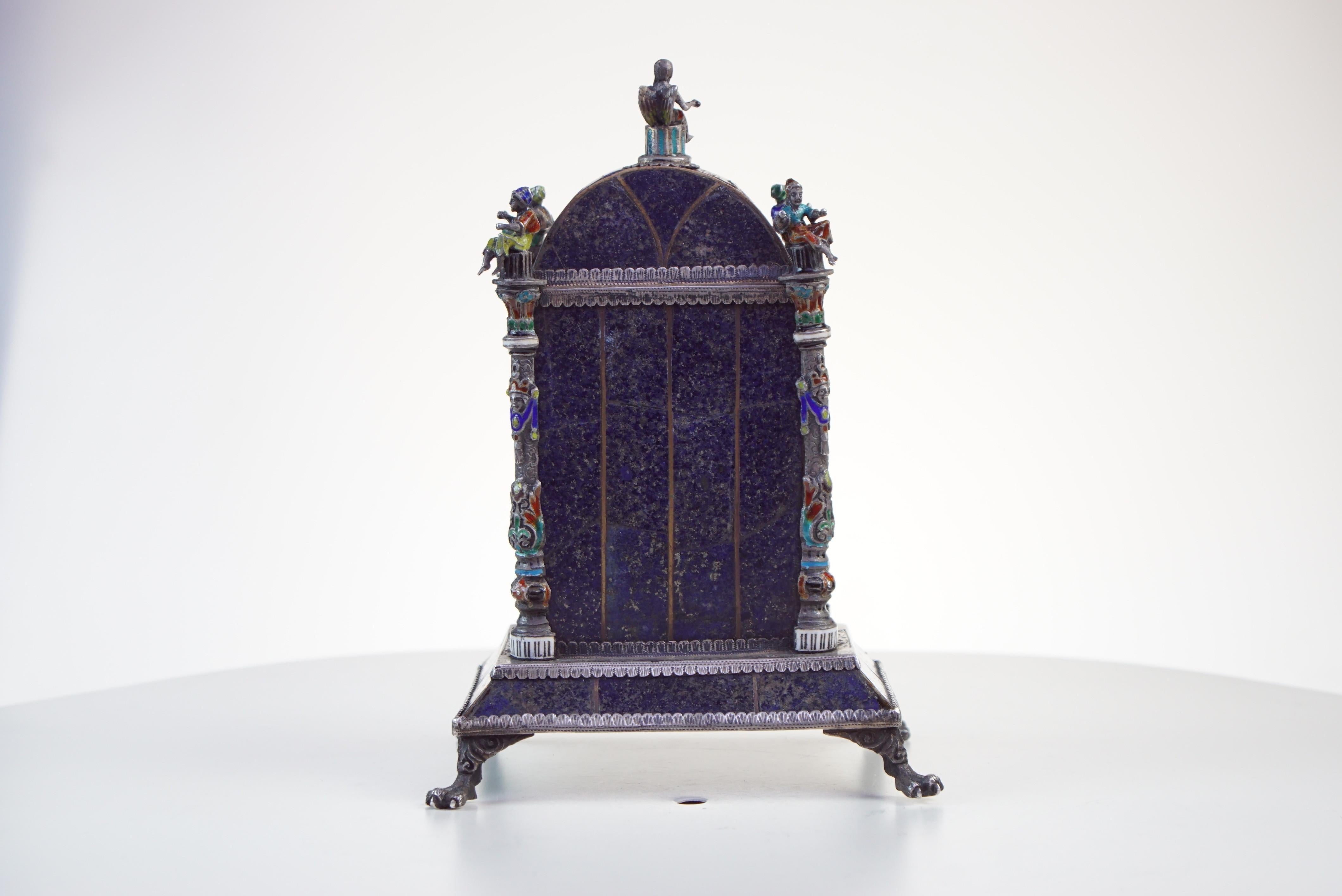Silver, Enamel, and Lapis Lazuli Table Clock by Hermann Bohm im Zustand „Gut“ in New York, NY