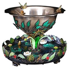 Silver 
Enamel Fabergé-Style Centerpiece Sculpture - “Summer Pond”