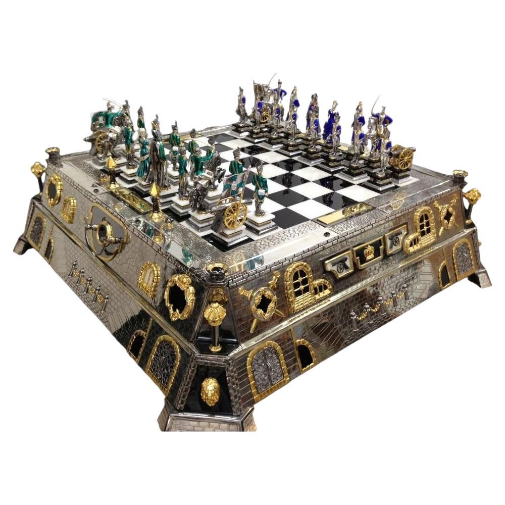 Silver 
Enamel Fabergé-Style Chess Set -“Napoleon and the Campaign of 1812” For Sale