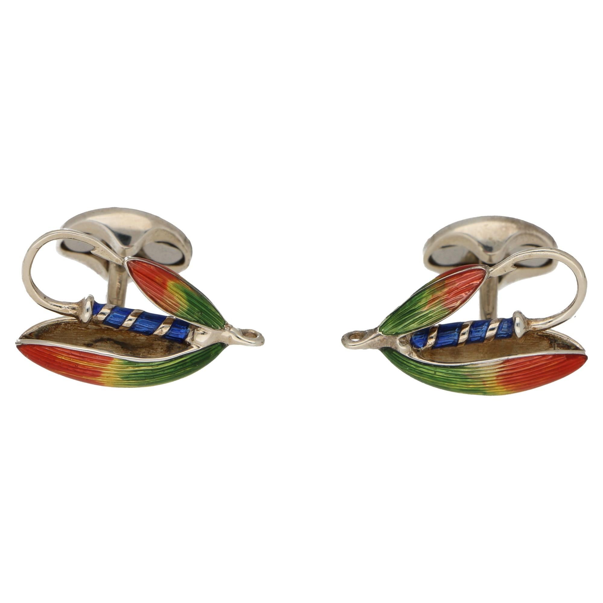 Silver Enamel Fly Fishing Cufflinks