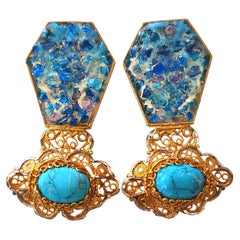 Silver Enamel Gold Plated Earrings