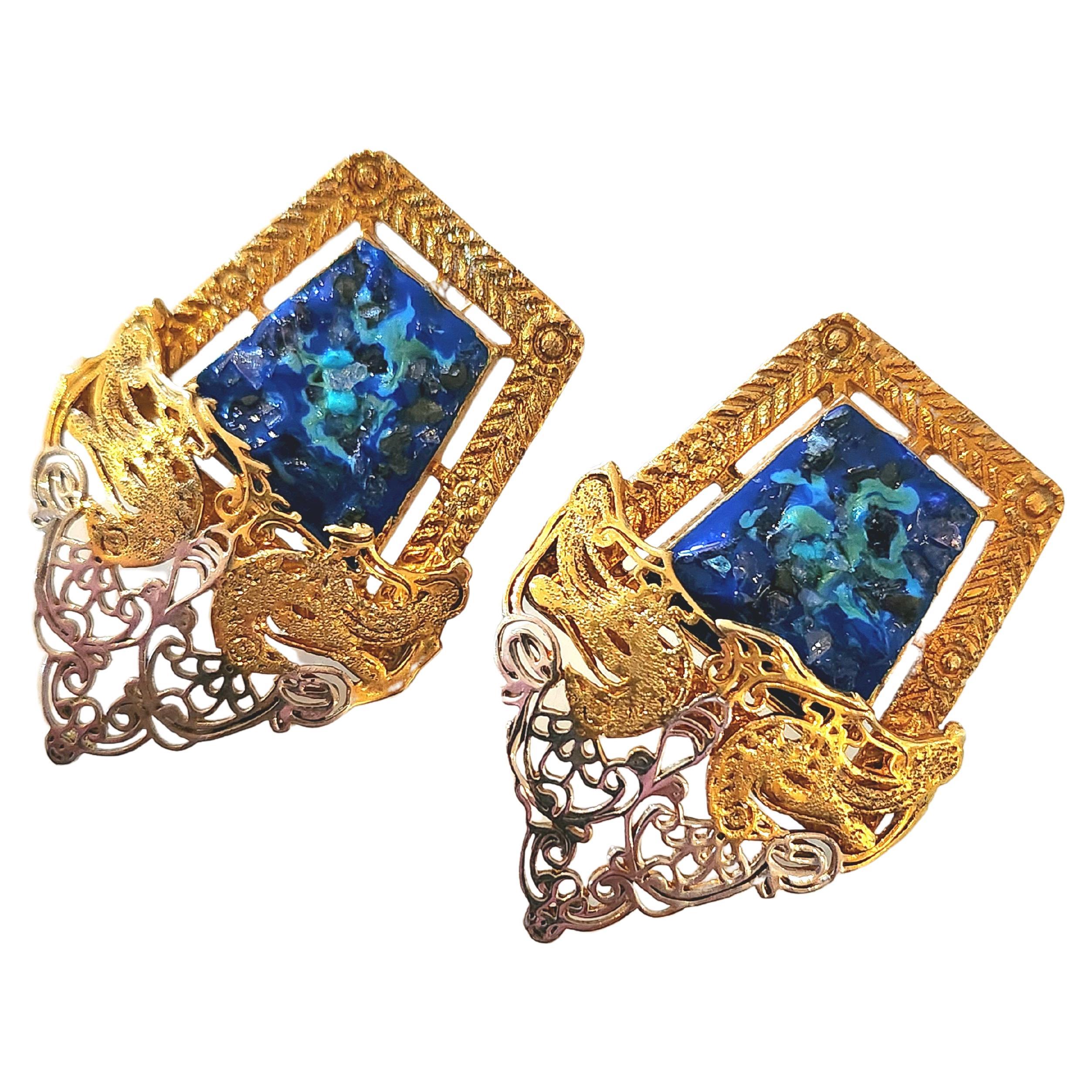 Fine Enamel Work Silver Oxidised Plated Ear Studs - Red and Blue main image 1