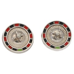 Silver Enamel Roulette Gambling Cufflinks