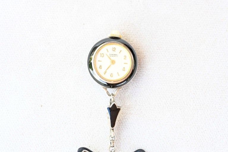 Silver Enamel Scherbel St. Moritz Ladies FOB Watch For Sale  display picture 1