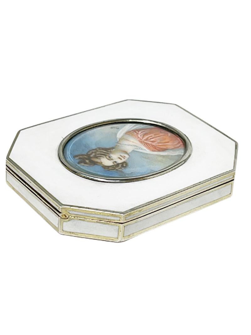 Austrian Silver Enameled Box by Rudolf Steiner, 1899 with a Miniature Painting For Sale