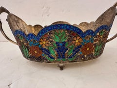 Silver Enameled Serving Bowl & Utensils