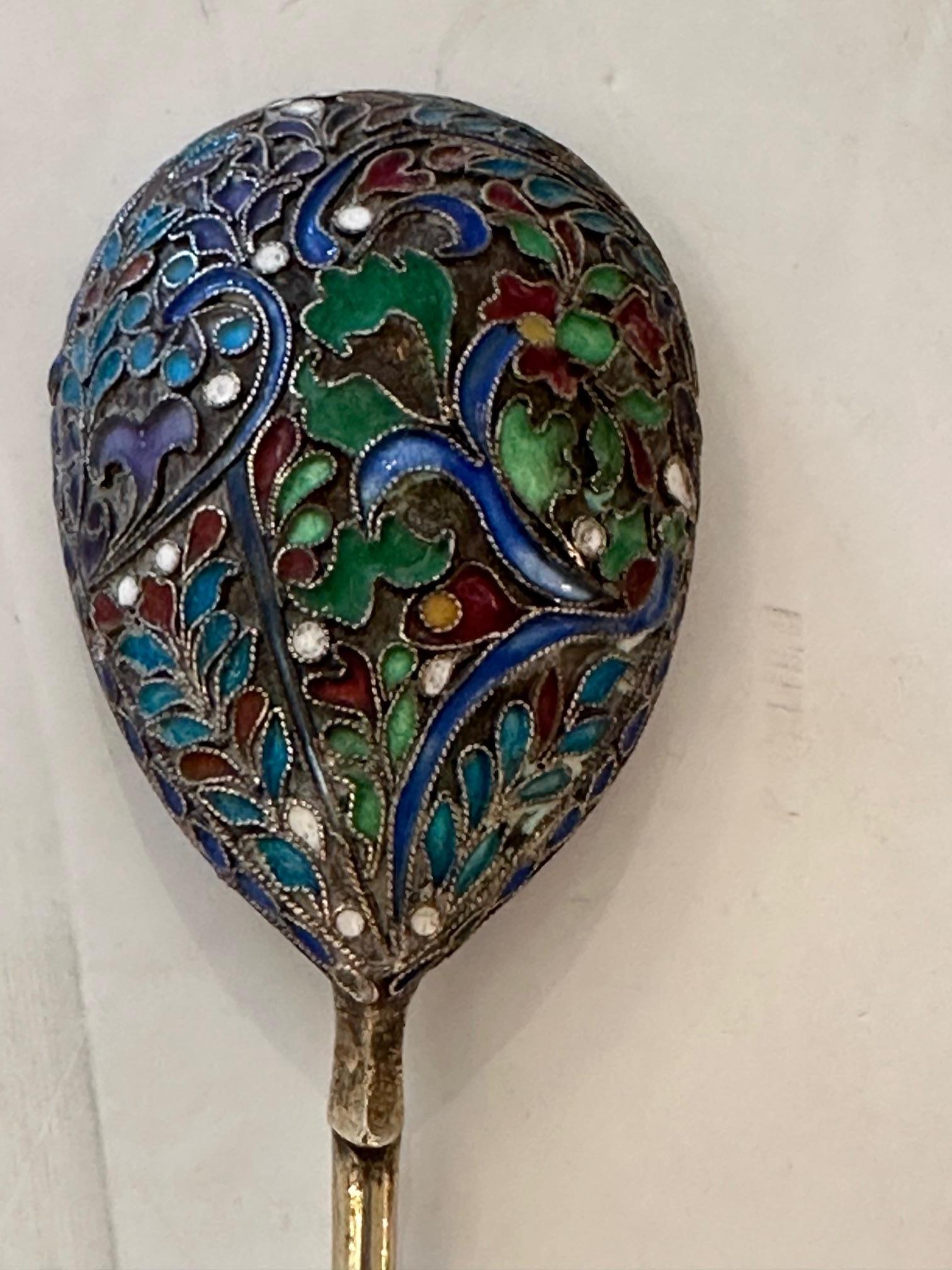 Silver Enameled Serving Bowl & Utensils For Sale 1