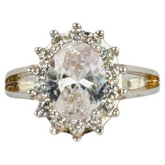 Vintage Silver Entourage Ring with Oval Rock Crystal of 3 carat & White Sapphires