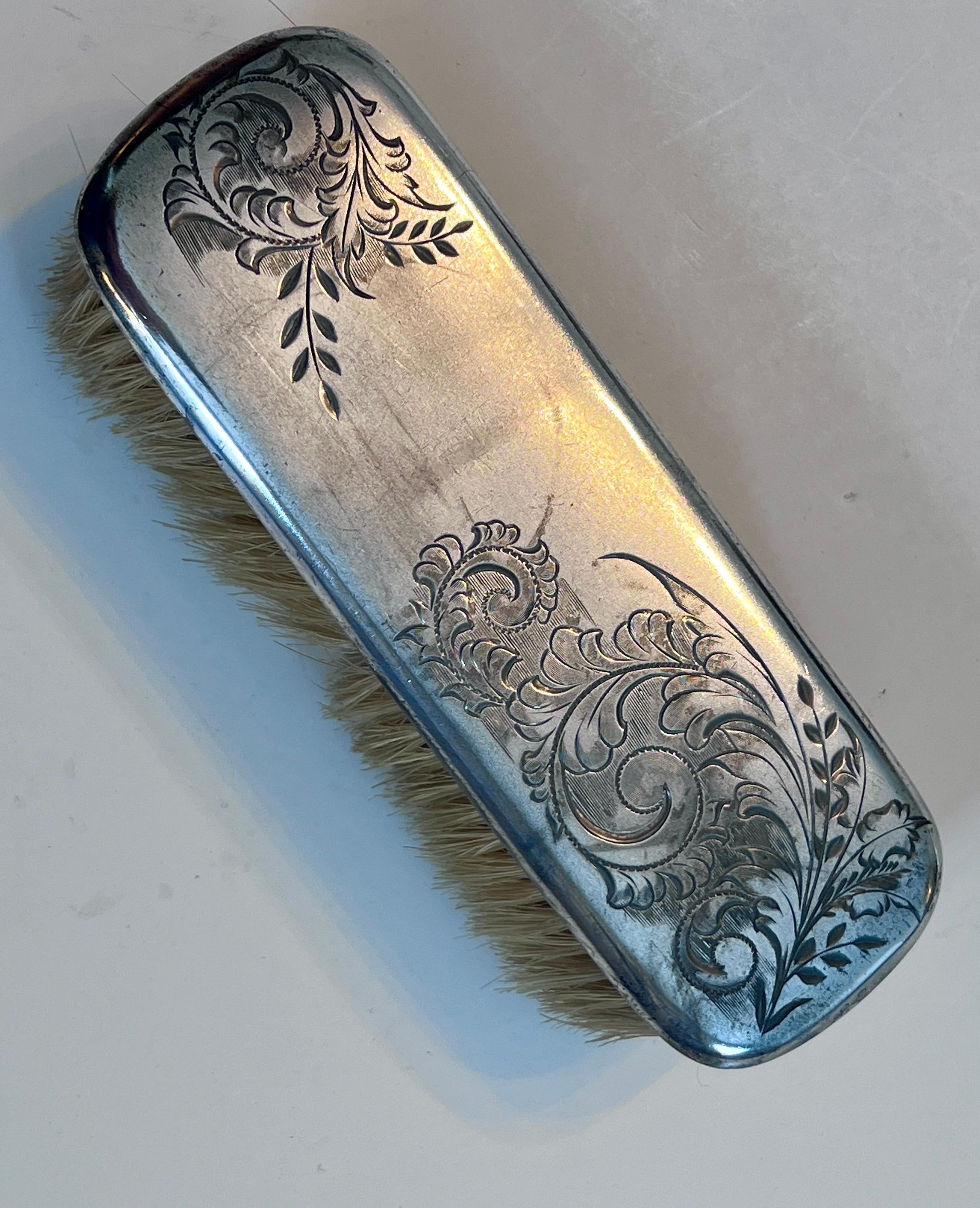 Victorian Silver Etched Horse Hair Clothes Brush For Sale