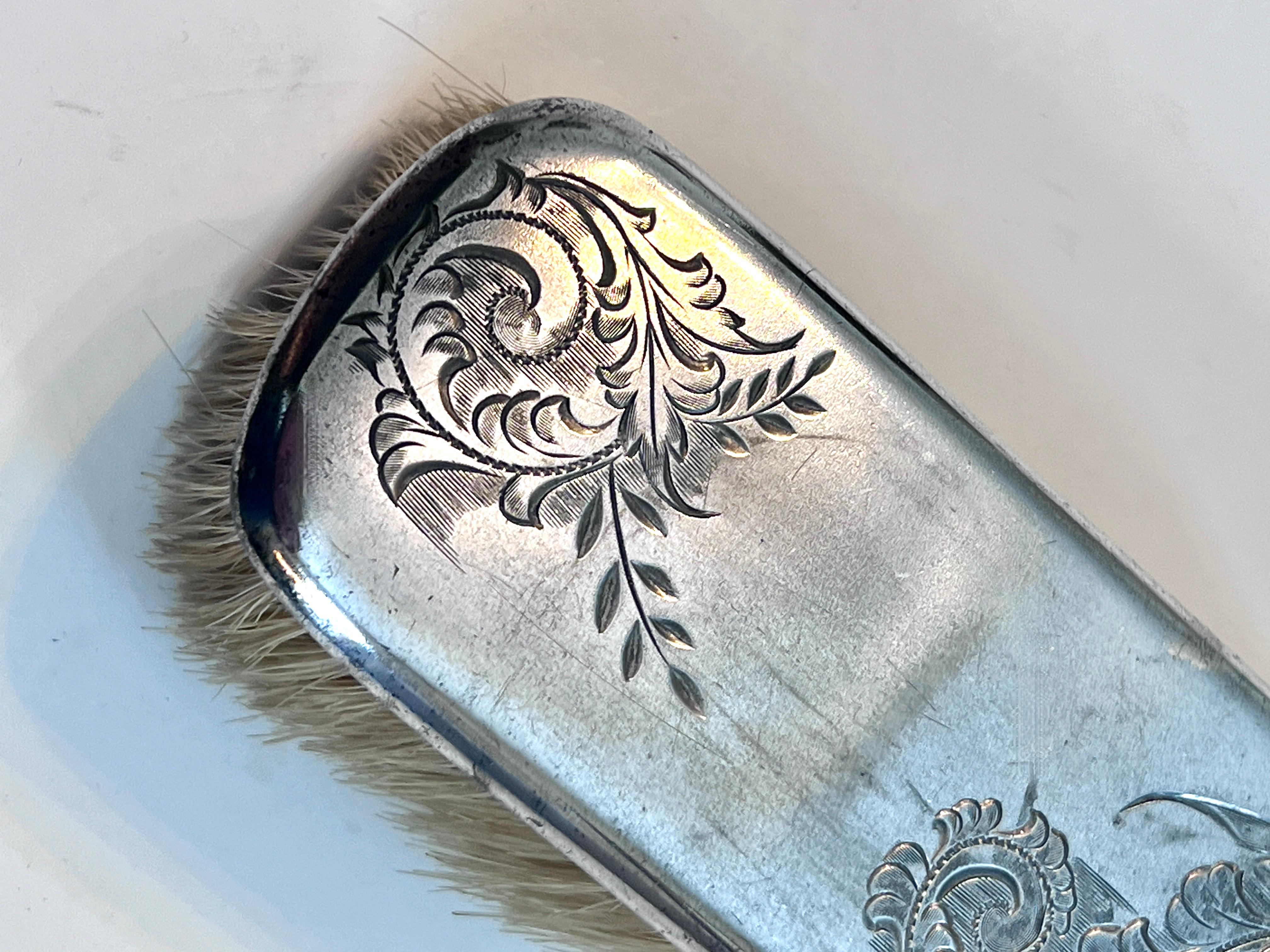 20th Century Silver Etched Horse Hair Clothes Brush For Sale