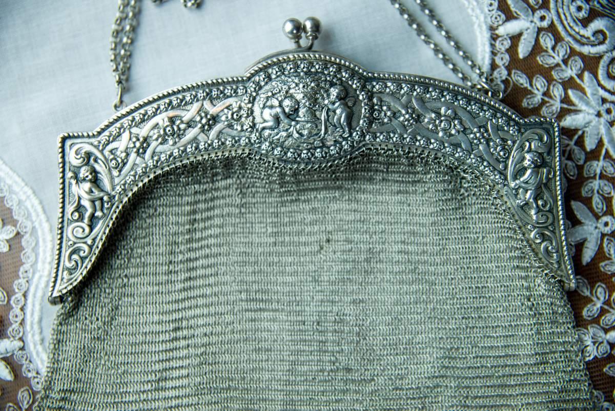 Silber Silber, Abendhandtasche mit wechselnder Geldbörse, um 1920 (Schwedisch) im Angebot