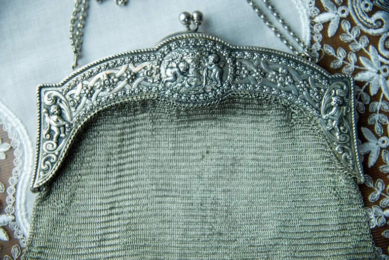 Silber, Abendtasche mit Wechselgeldtasche, um 1920 im Angebot bei