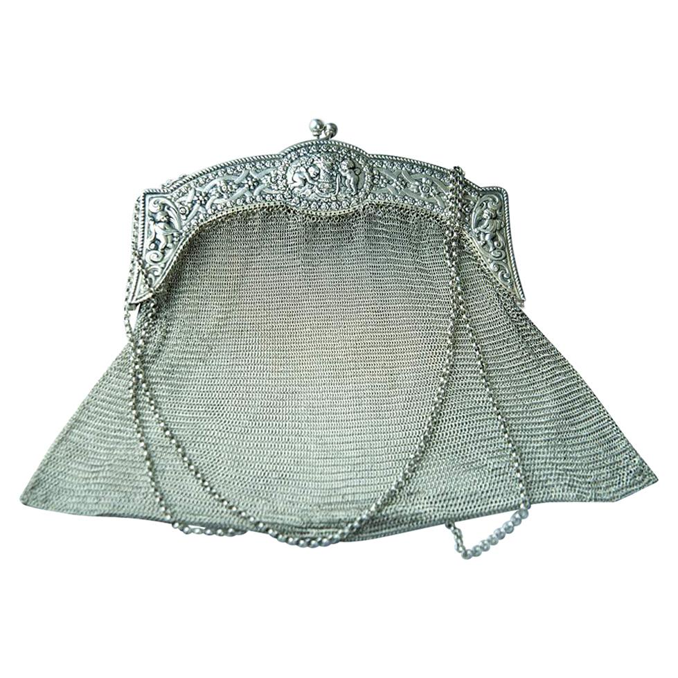 Silber Silber, Abendhandtasche mit wechselnder Geldbörse, um 1920 im Angebot