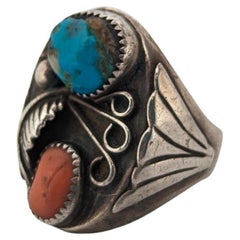 Silver Falls: Vintage Sterling Silver Turquoise & Coral Ring
