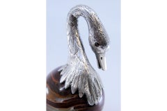 Silver figure of a goose on hard stone