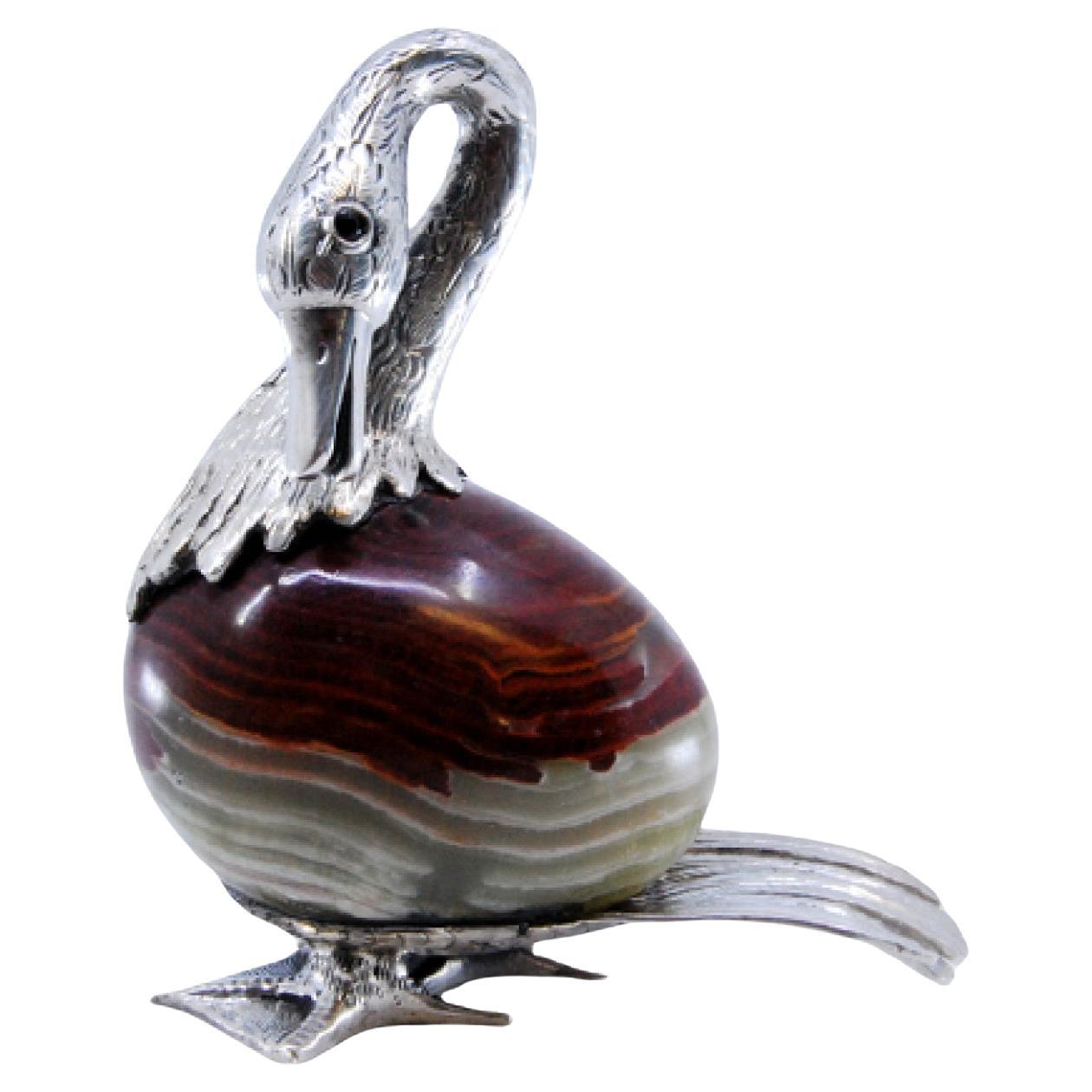 Silver figure of a goose on hard stone For Sale