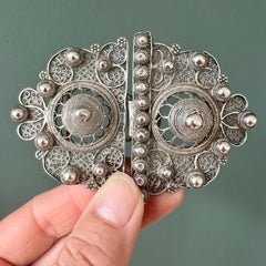 Silver Filigree and Cannetille Antique Floral Buckle