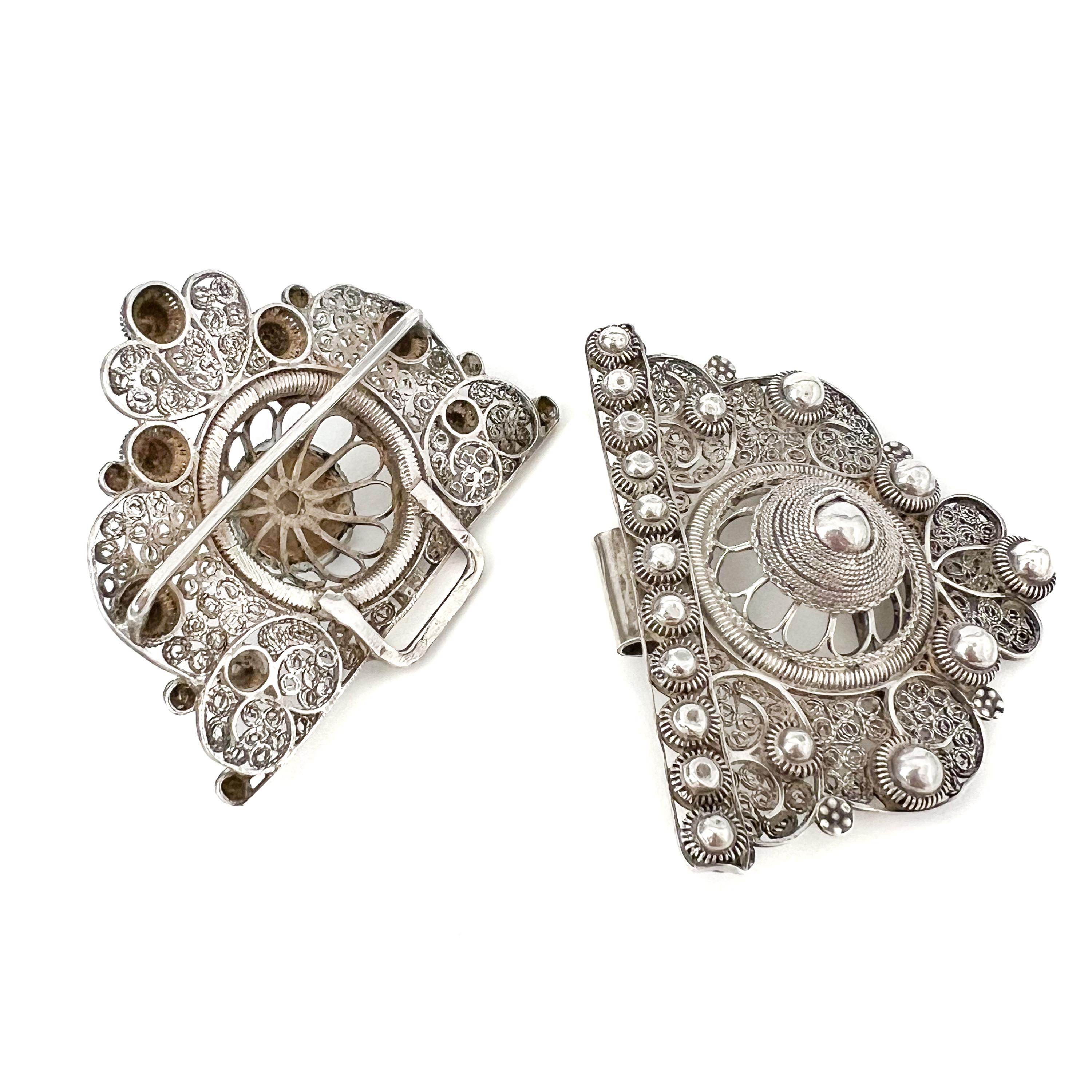 Antike florale Schnalle aus Silber Filigran und Cannetille mit Blumenschnalle im Angebot 1