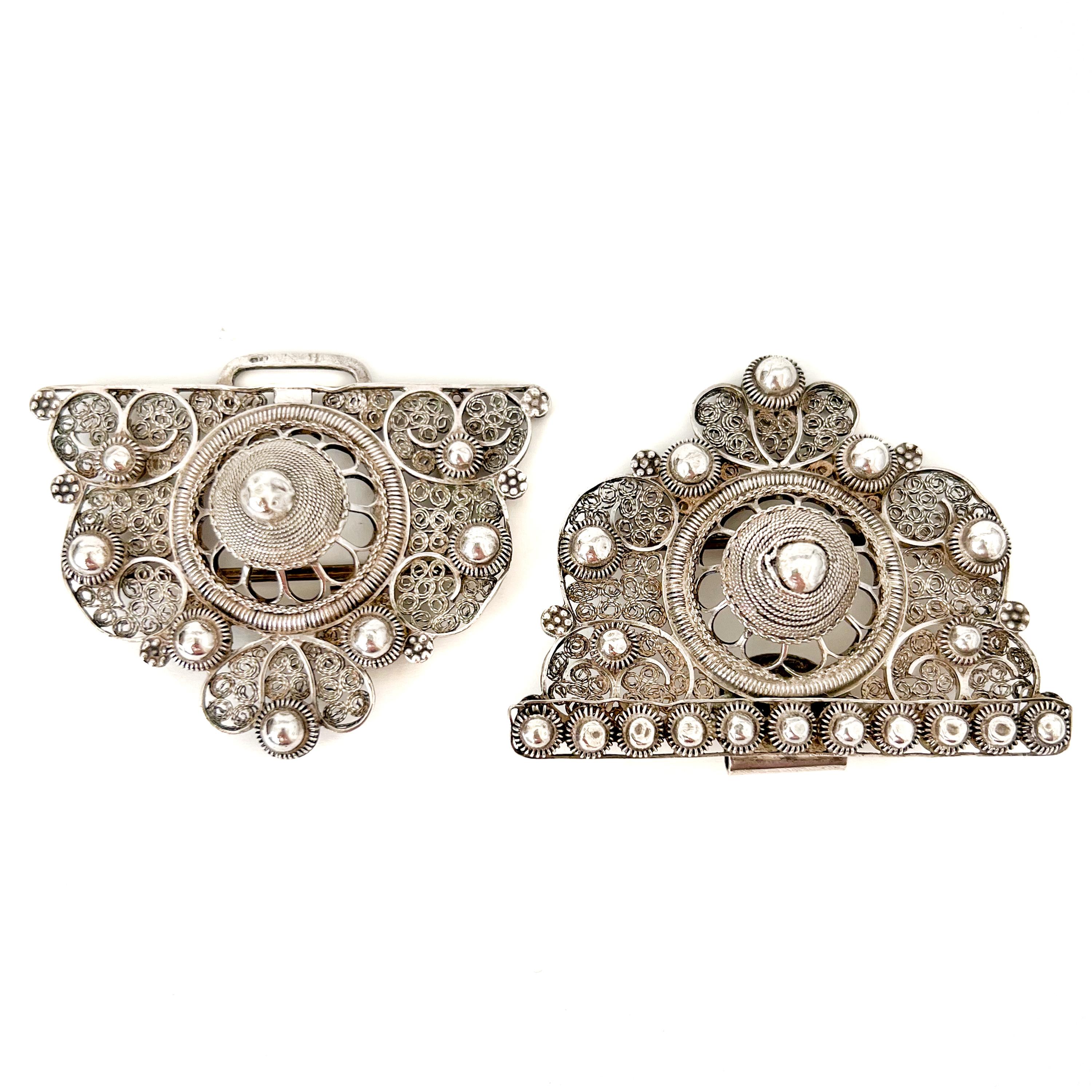 Antike florale Schnalle aus Silber Filigran und Cannetille mit Blumenschnalle im Angebot 2
