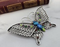 Silver filigree and enamel butterfly brooch, Chinese circa 1930