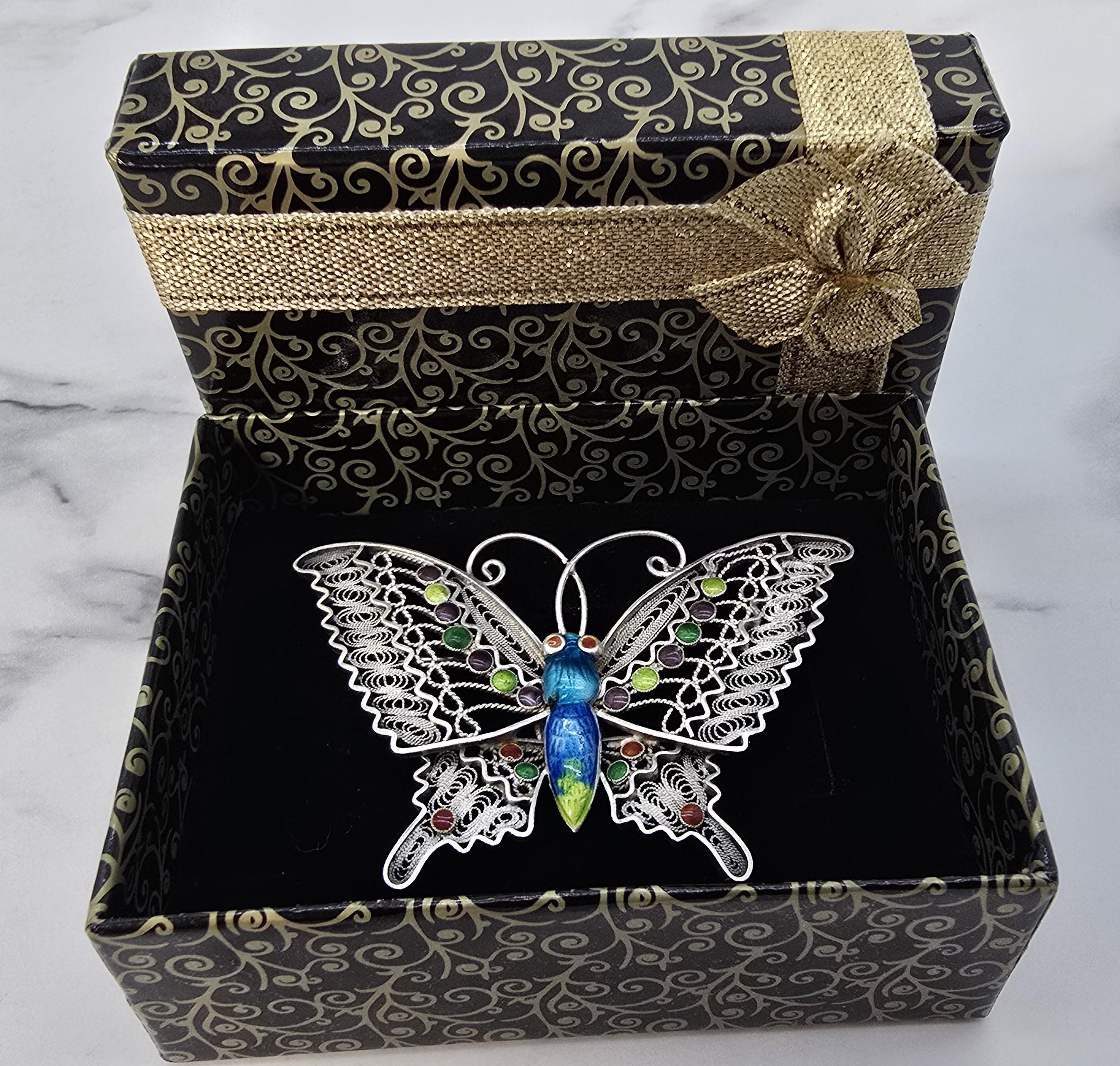 Argento Spilla a farfalla in filigrana d'argento e smalto, cinese, circa 1930 in vendita