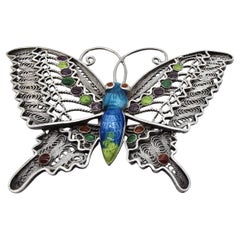 Silver filigree and enamel butterfly brooch, Chinese circa 1930