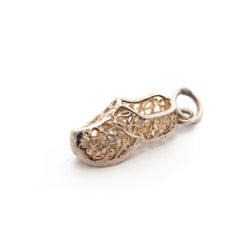 Vintage Silver Wooden Shoe Clog Charm Pendant
