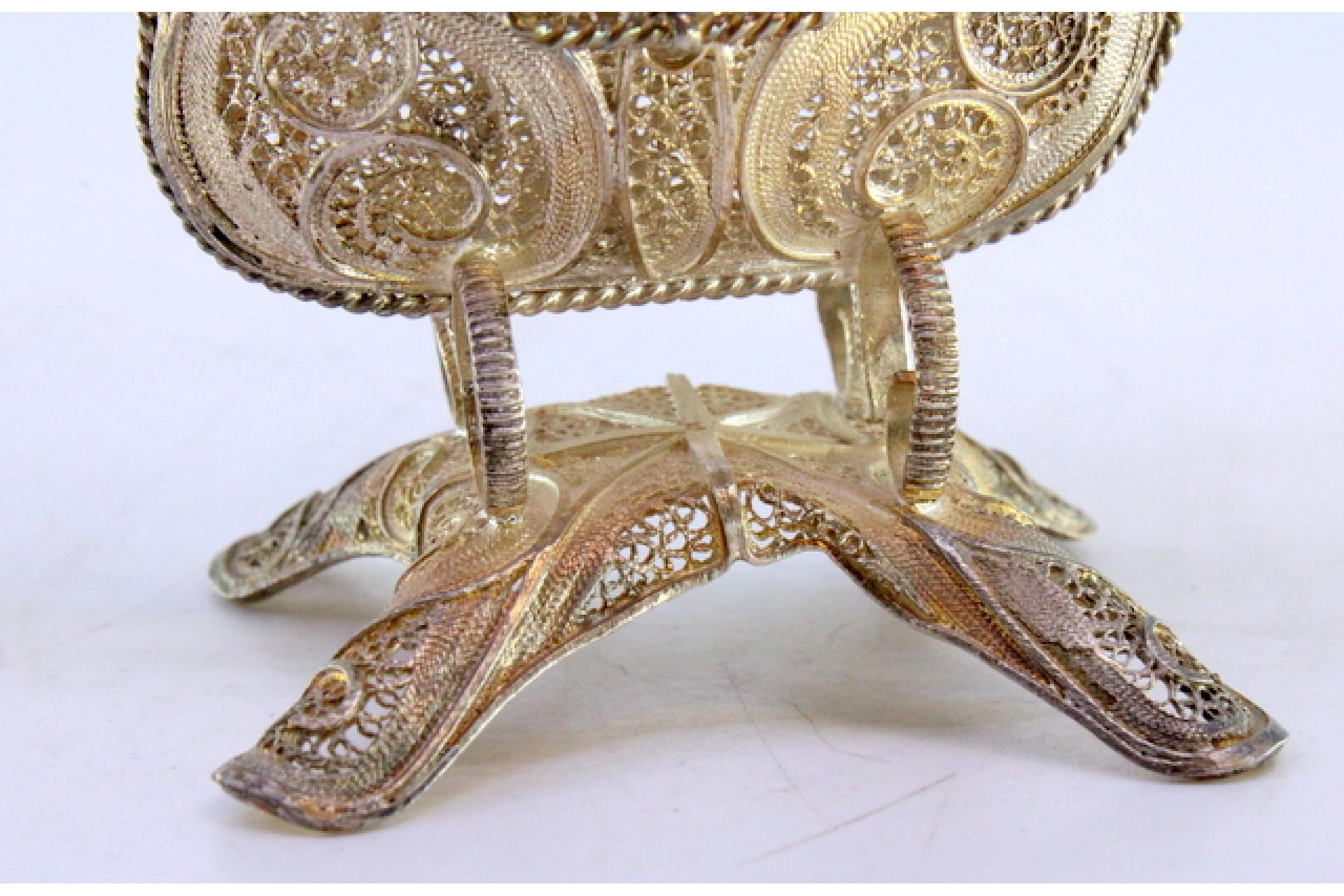 20th Century Silver filigree caravel with enameled crosses on four-leg base For Sale
