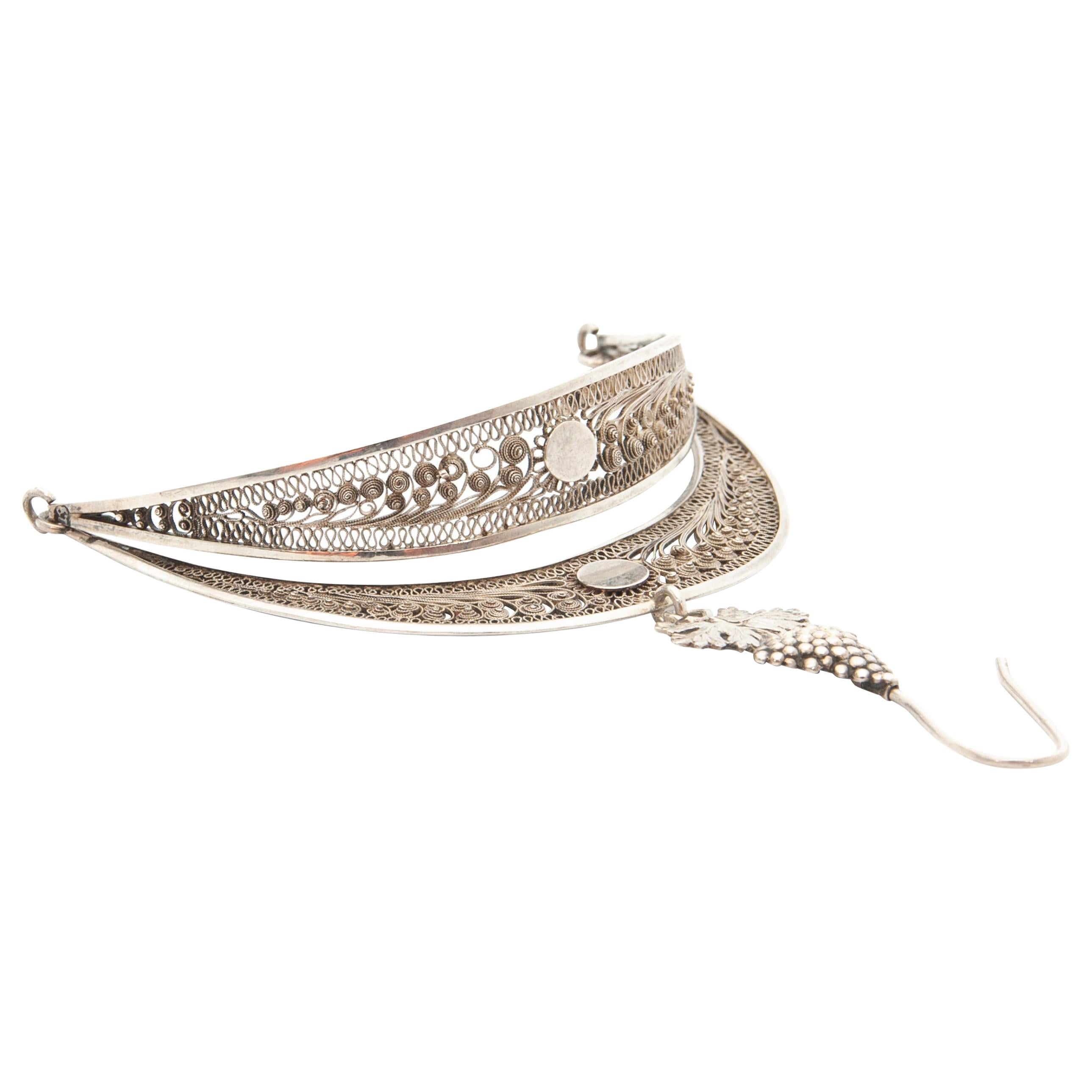 Early 20th Century Silver Filigree Clutch Bag Purse Handle  For Sale
