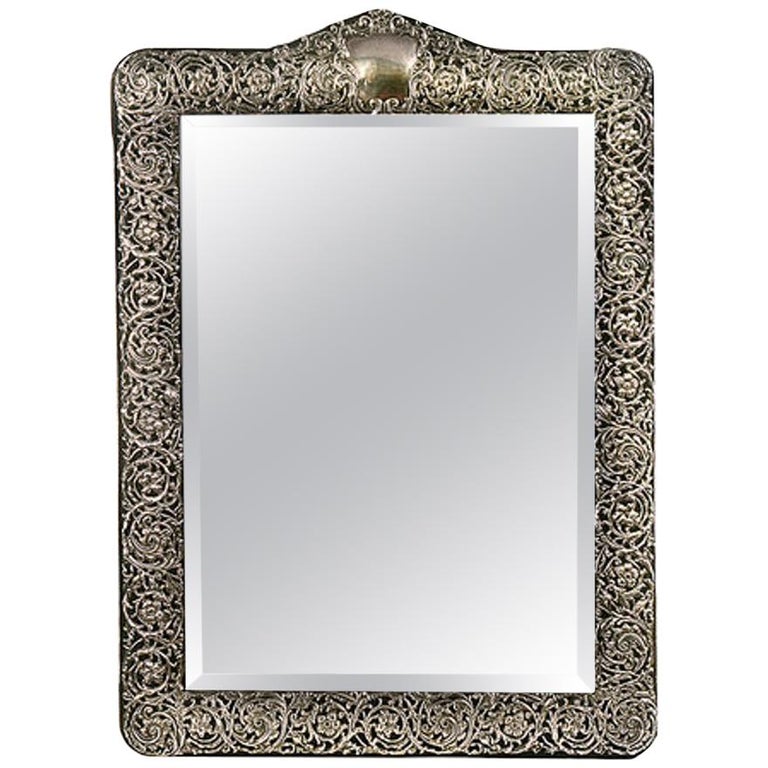 Silver Filigree Dressing Table Mirror Hallmarked Birmingham, 1901 For