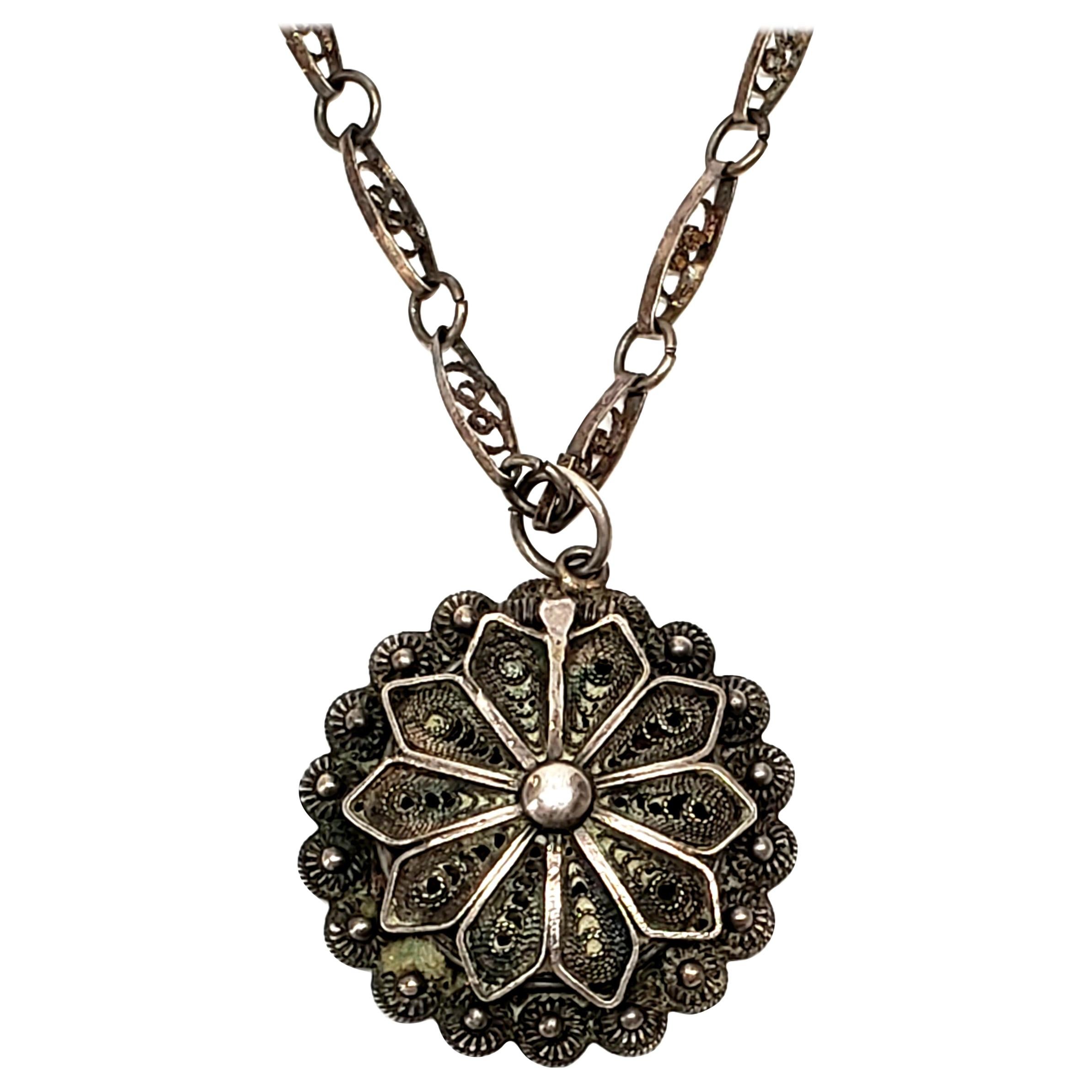 Sterling Silver Onyx Marcasite Cross Pendant with Chain at 1stDibs
