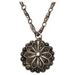 Silver Filigree Flower Pendant with Chain