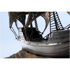 Silver filigree galleon with five sails