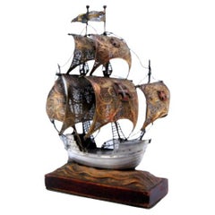 Silver filigree galleon with five sails