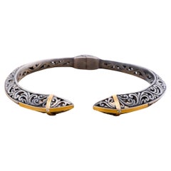 Silber Filigran Scharnier Armreif Manschette Armband 24K Gold & Akzent Diamanten, handgefertigt