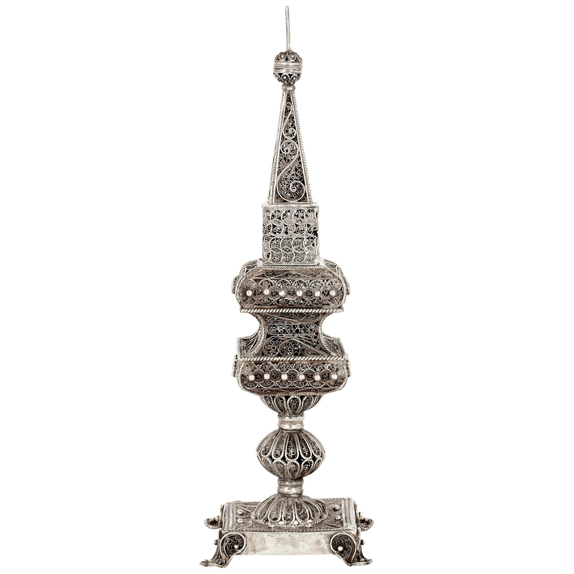 Silver Filigree Judaica Spice Tower For Sale