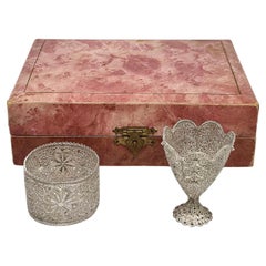 Silver Filigree Napkin Ring and Egg Cup Set with Box #21587