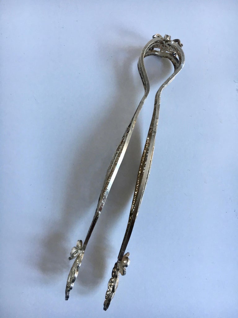 Silver Filigree Sugar Cube Tongs at 1stDibs