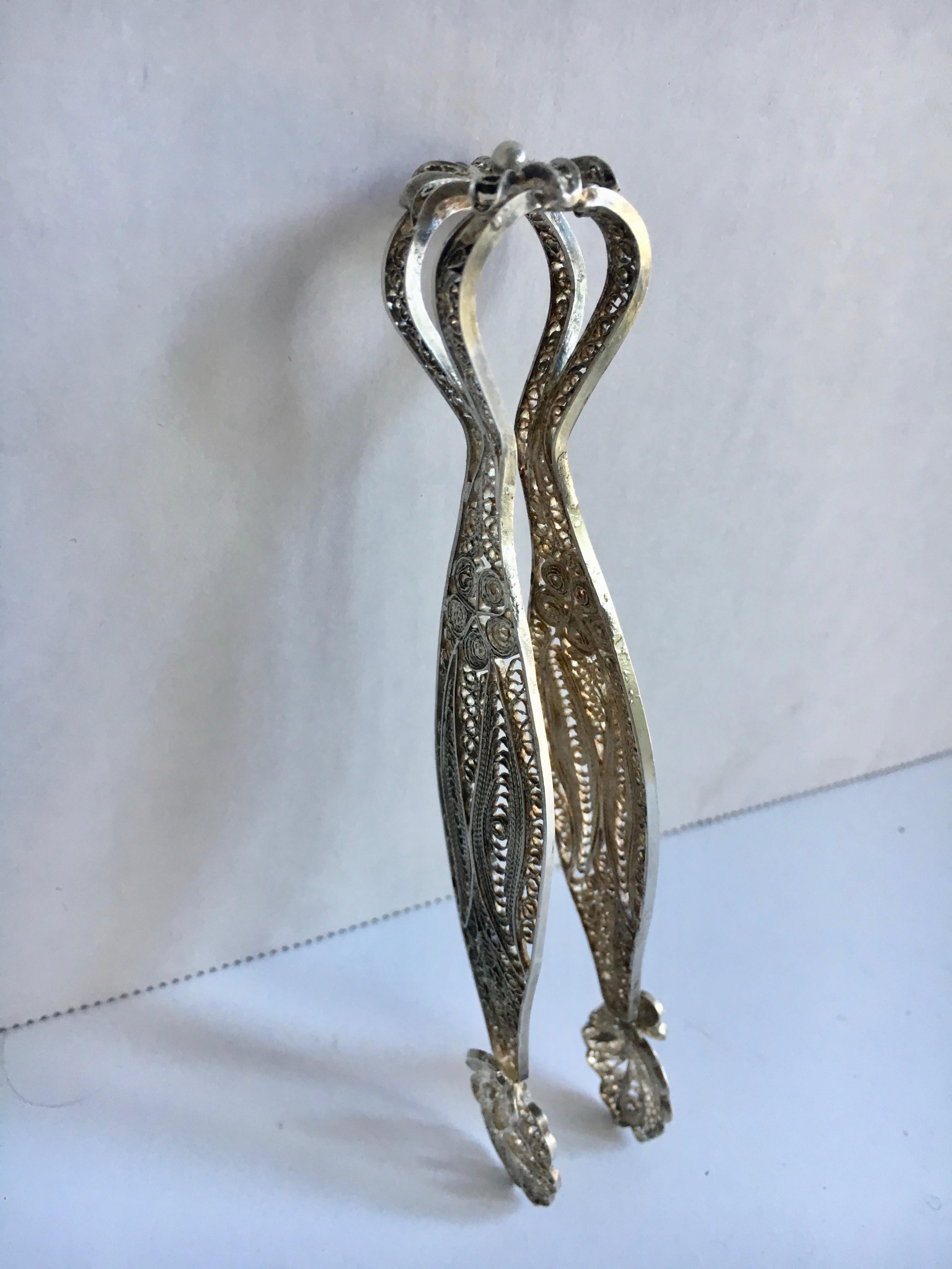 Silver Filigree Sugar Cube Tongs 1