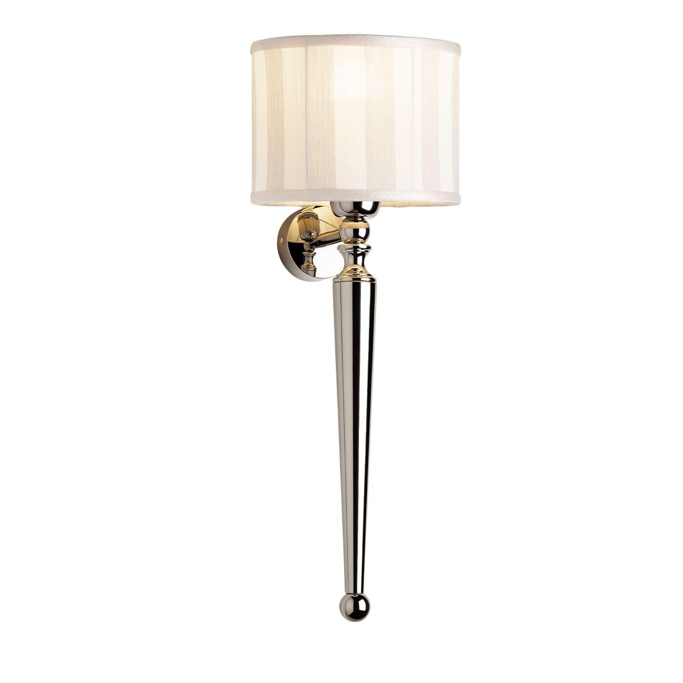 Italian Silver Finish Metal With White Fabric Lampshade Wall Lamp For Sale