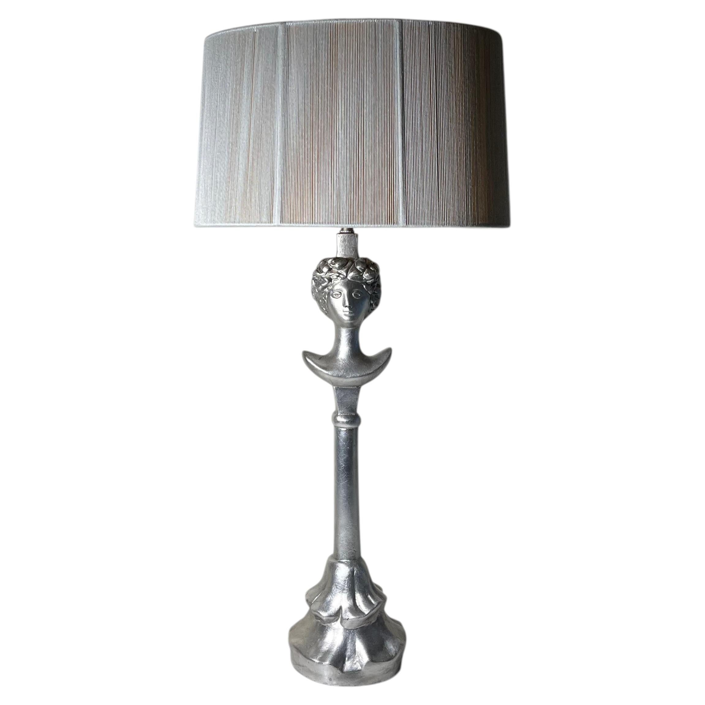 Silver Finish Tete de Femme Table Lamp After Alberto Giacometti