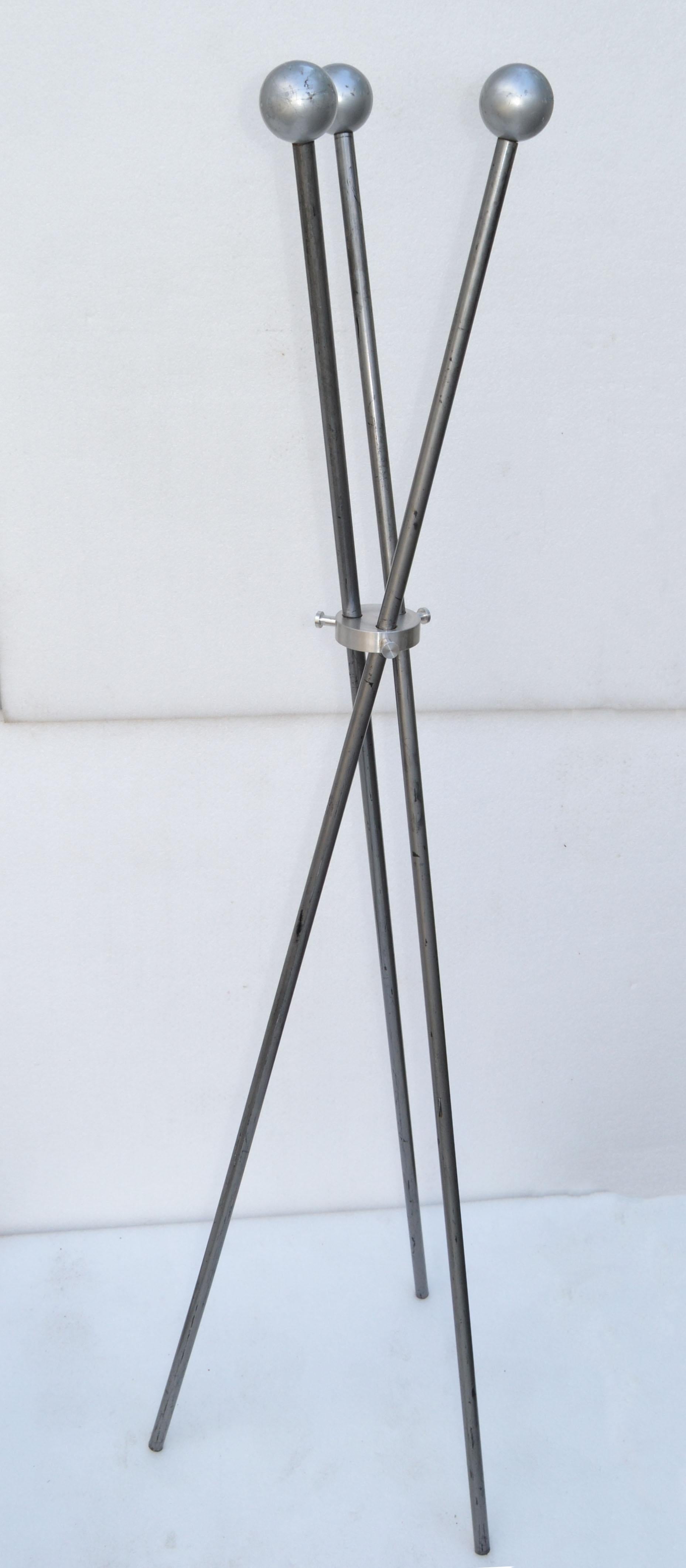 French Silver Finish Tripod Coat Stand Hat Rack Space Age Mid-Century Modern, 1970 For Sale