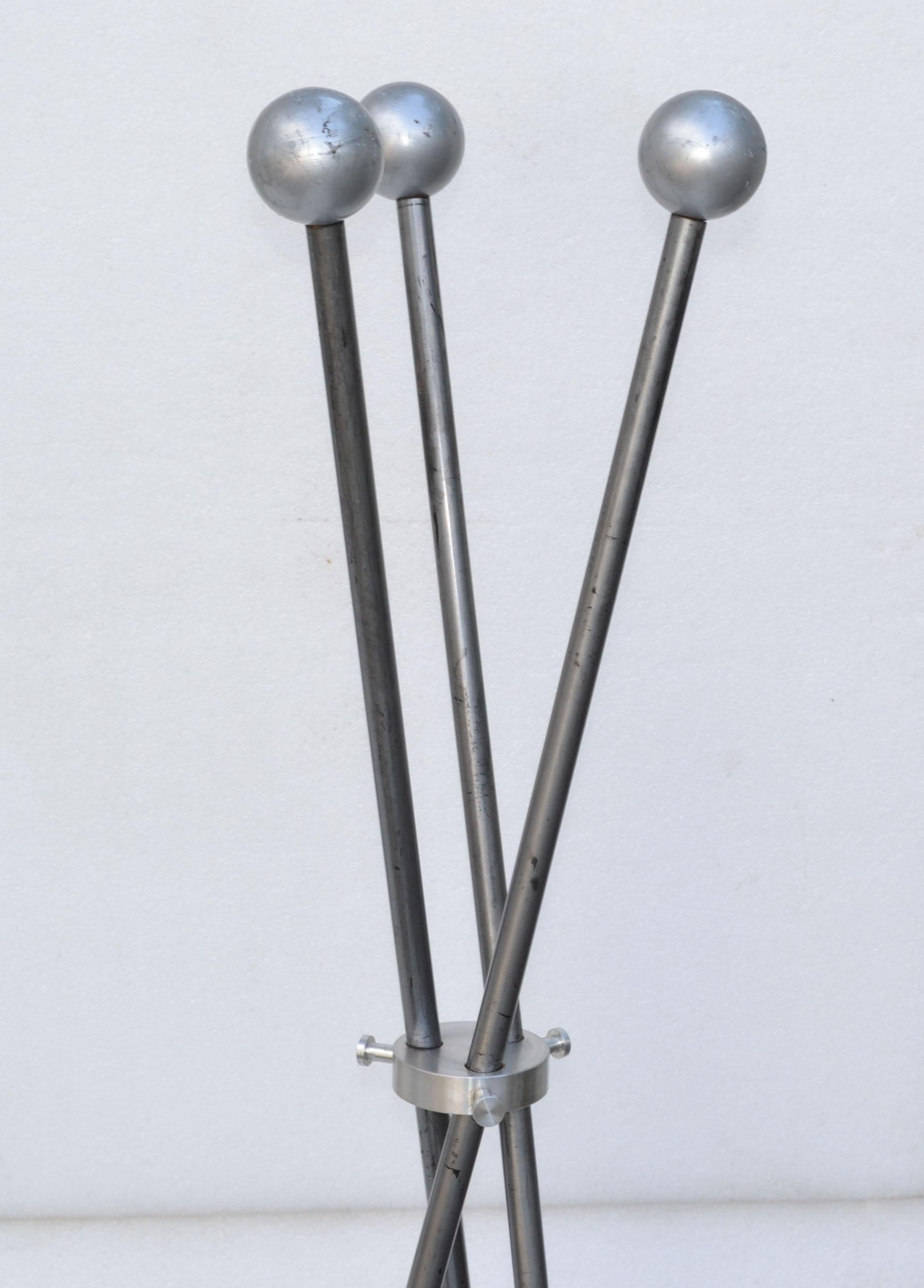 Aluminum Silver Finish Tripod Coat Stand Hat Rack Space Age Mid-Century Modern, 1970 For Sale