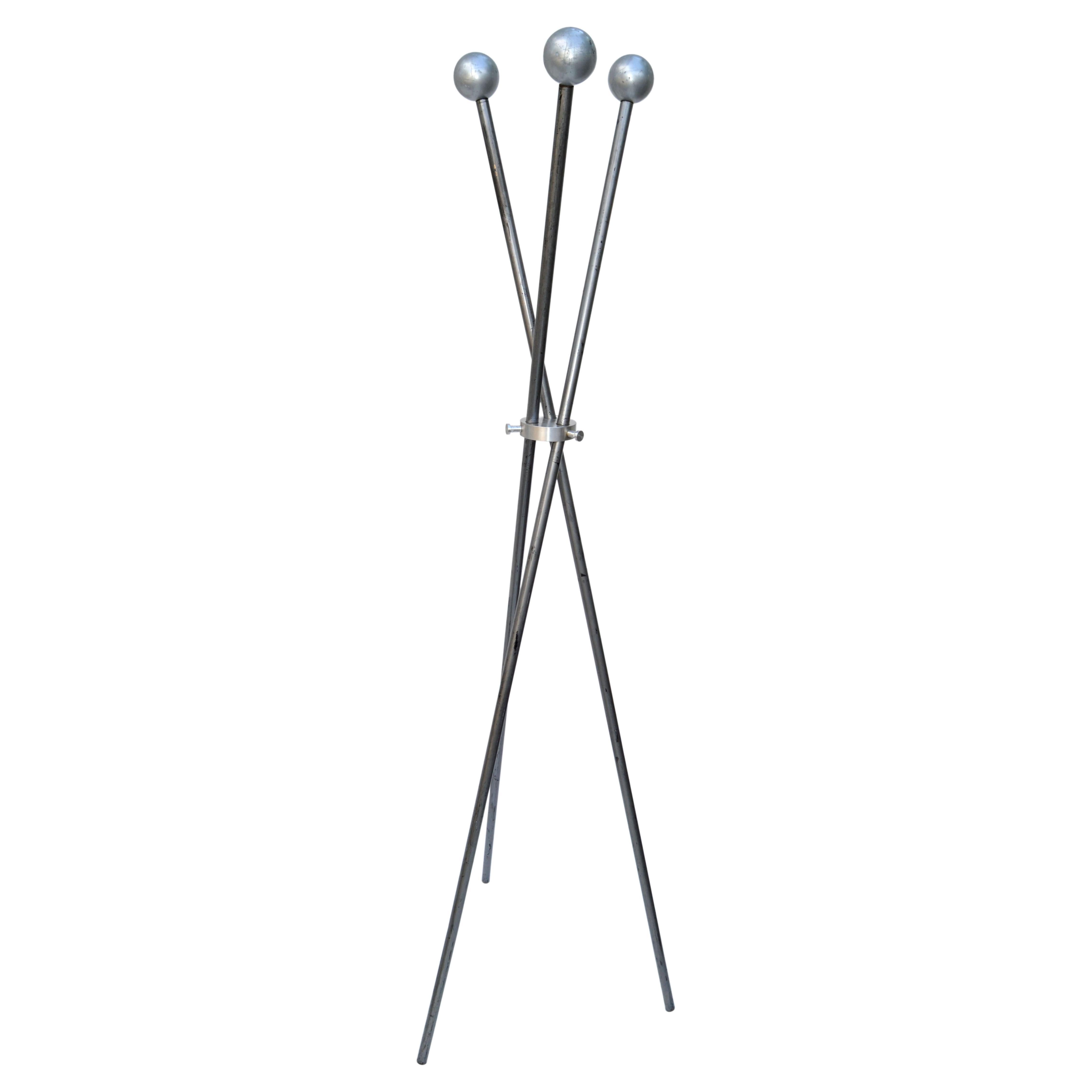 Silver Finish Tripod Coat Stand Hat Rack Space Age Mid-Century Modern, 1970