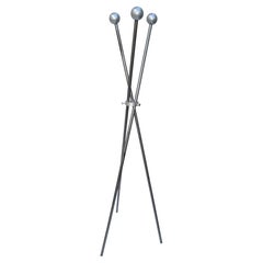 Vintage Silver Finish Tripod Coat Stand Hat Rack Space Age Mid-Century Modern, 1970