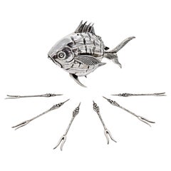 Silver Fish-Shaped Cocktail Stick Holder, Spanish, c. 1960