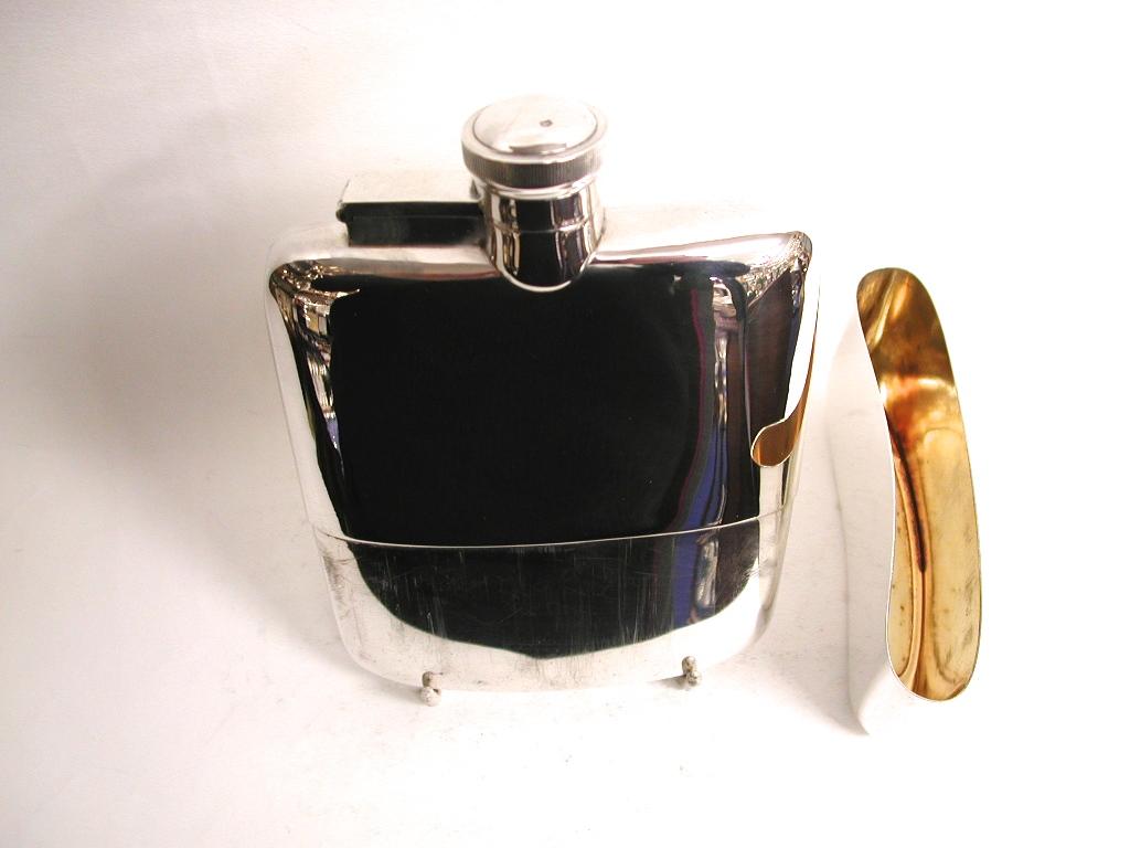 Modern Silver Flask with Integral Cup, Dated 1932, Made In Sheffield James Dixon & Sons
