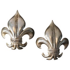 Silver Fleur De Lis Wall Lights Attributed to S. Salvadori, Italy, 1960s